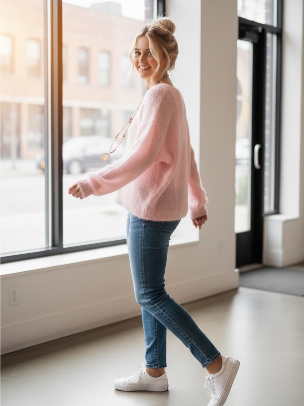 Source Unknown Soft Pink V-Neck Fuzzy Sweater - Picture 2 of 4